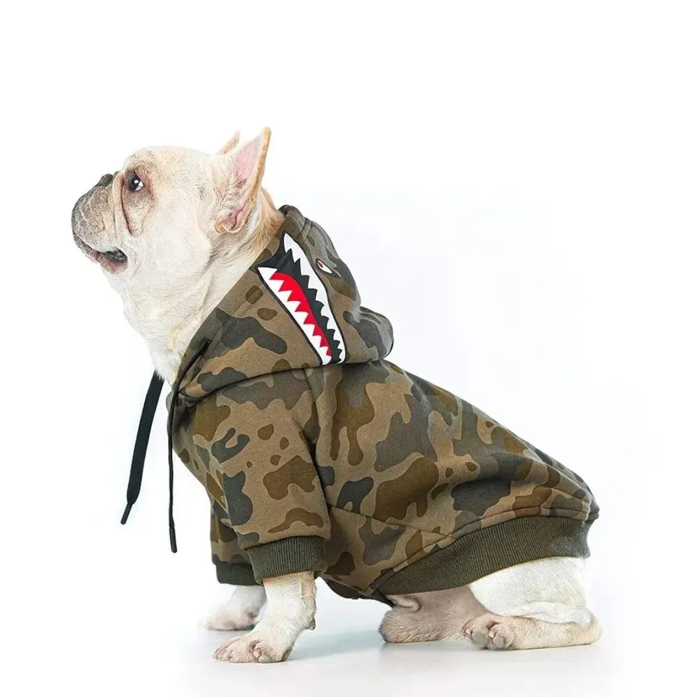 Woof Trails Camo Shark Fleece Lined Dog Hoodie Size XXL